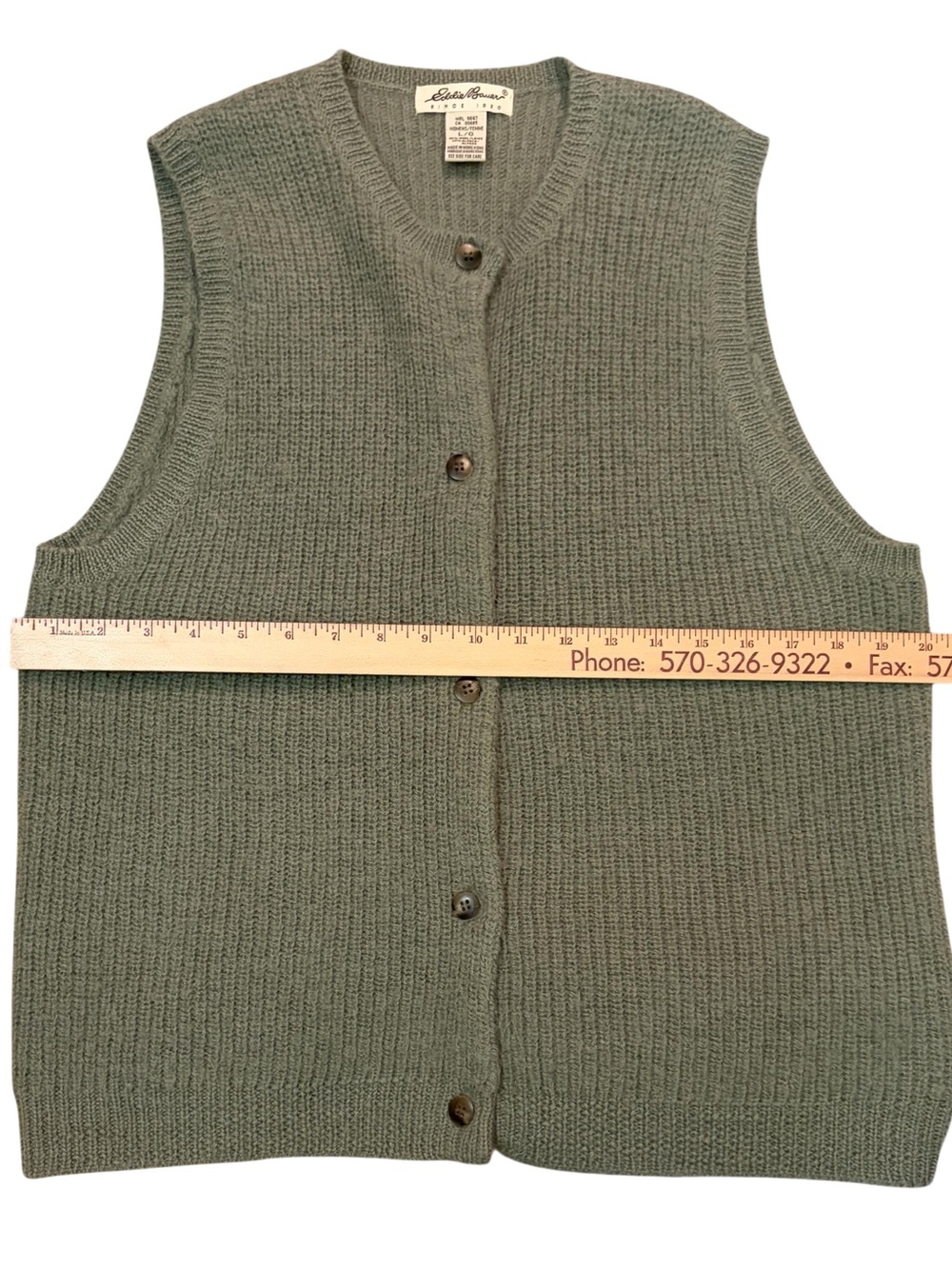 Eddie Bauer Wool Alpaca Cardigan Sweater Vest Green L Button Front - Picture 4 of 6